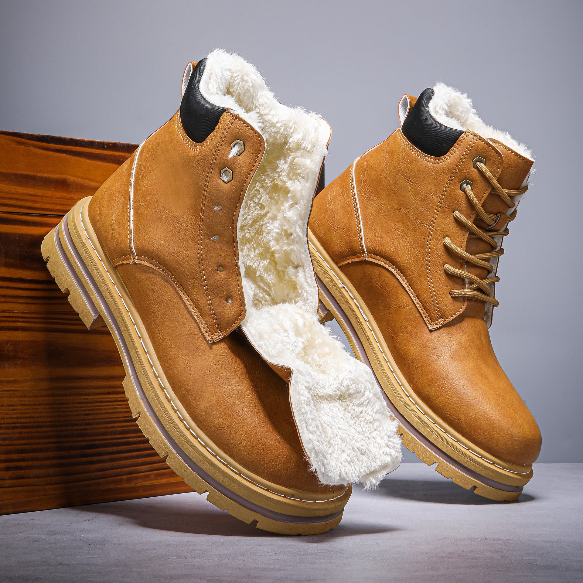 Mens Warm Winter Western Cowboy Boots With Thick Sole In A Retro Style